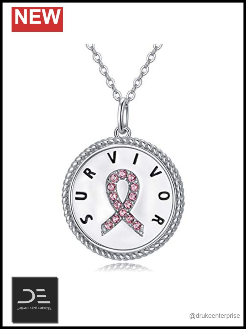 Sterling Silver Pendant Necklace with Austrian Crystal Cancer Awareness